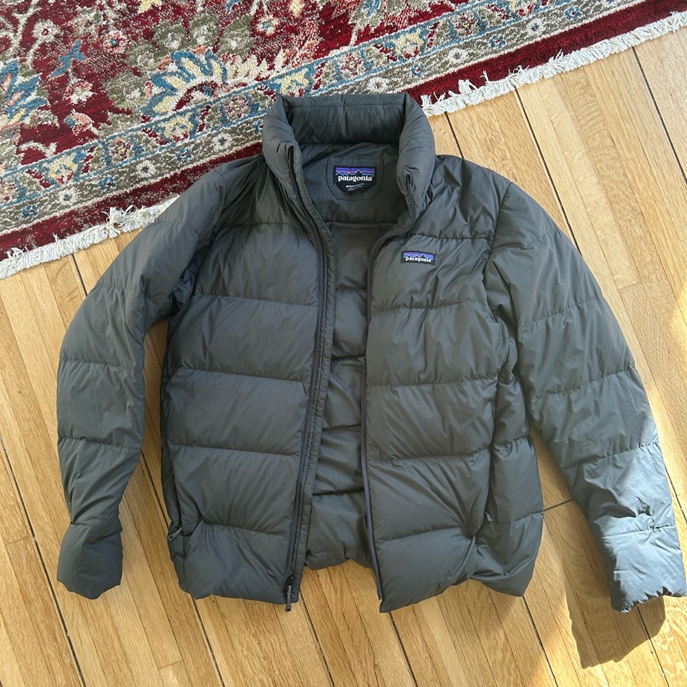 Patagonia Men's gray Puffer Jacket with retractable hood